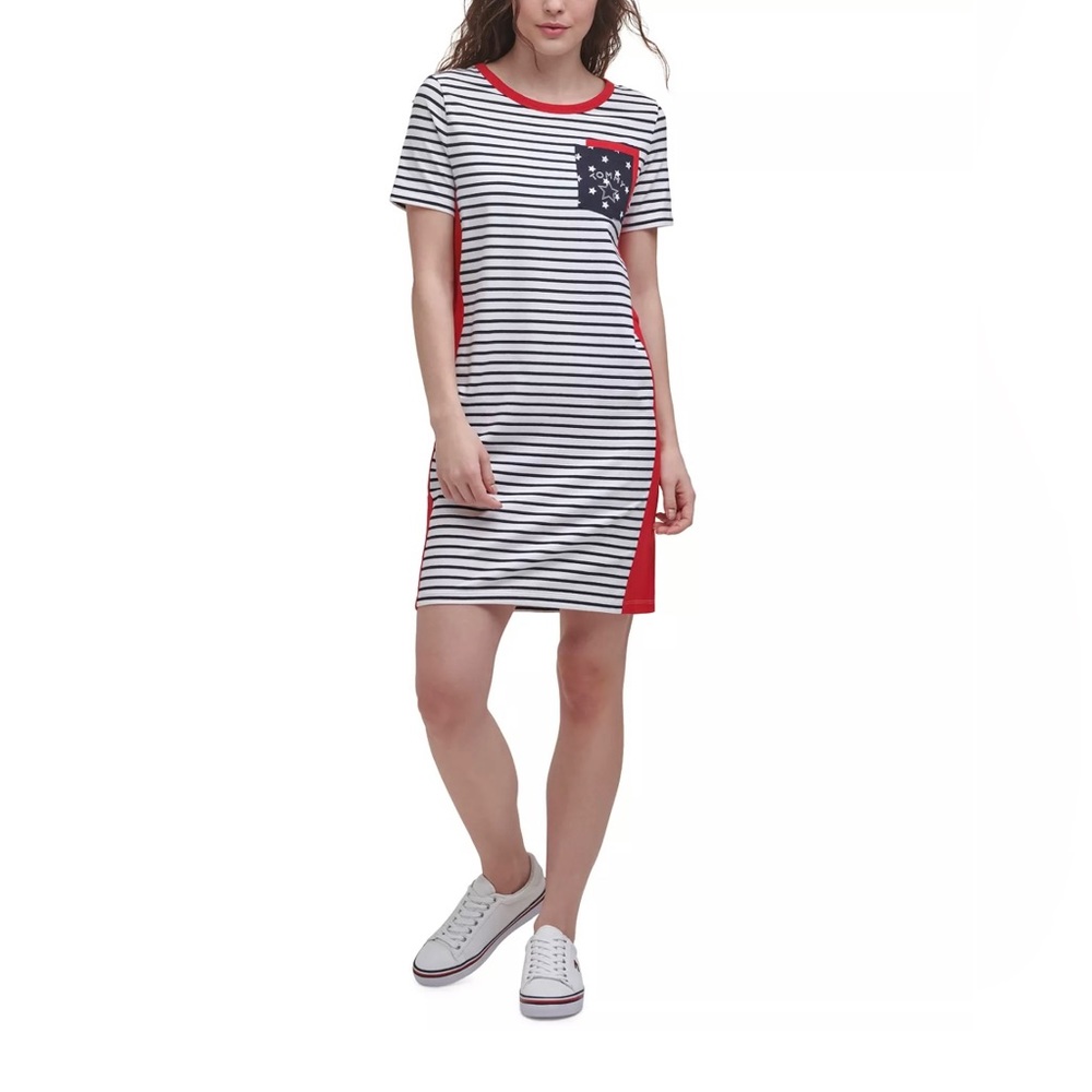 Tommy Hilfiger Double-Pocket Striped T-Shirt Dress (XS)